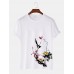 Mens Bird   Plum Bossom Print Short Sleeve Cotton T  Shirts