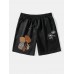 Men Floral Plant Printed Loose Casual Drawstring Elastic Waist Shorts