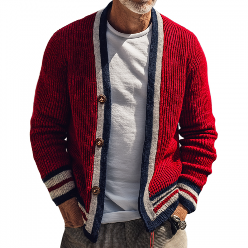 Men's Retro Casual Striped Knit Button Cardigan MTA0527I5TO