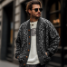 Men's Vintage Leopard Jacquard Colorblock Single Breasted Cardigan 23865460Y