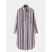 Men Striped Chest Pocket High Low Hem Casual Night Robe